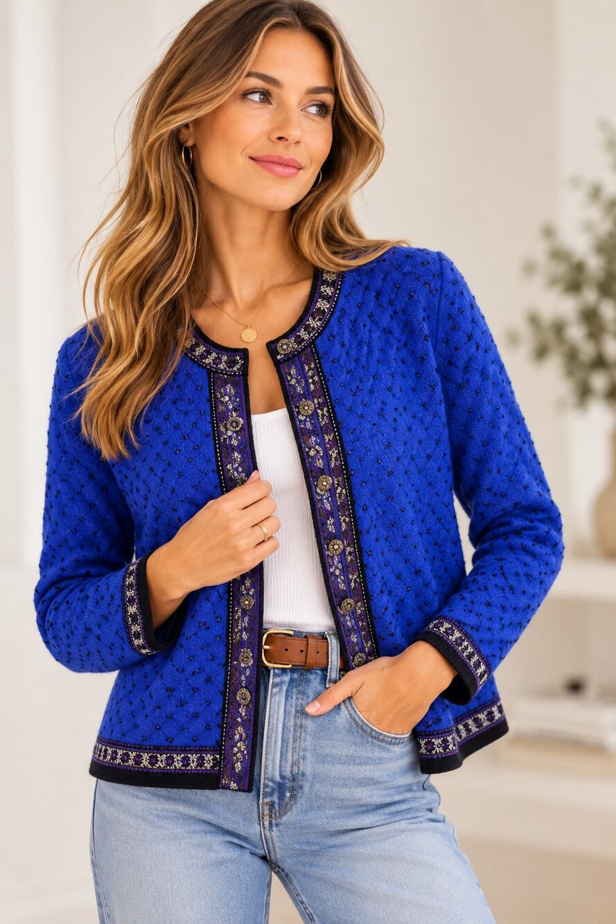 Vintage Tally Ho Blue Boiled Wool Cardigan Sweater Womens M Warm Fall Casual